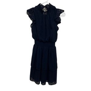 BCX Smocked Navy-Blue Swiss-dot Cocktail Party Dress Size XS
